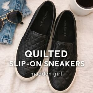 Madden Girl Quilted Black Slip On Sneakers Womens Size 10 Casual Comfort Shoes